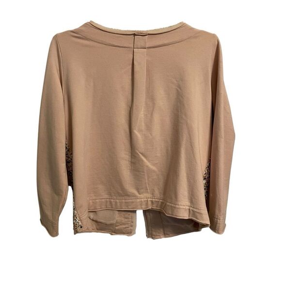 Anthropologie Postmark Beige Cream Sequin Beaded Boxy Fit Pailette Cardigan MED - Picture 7 of 8